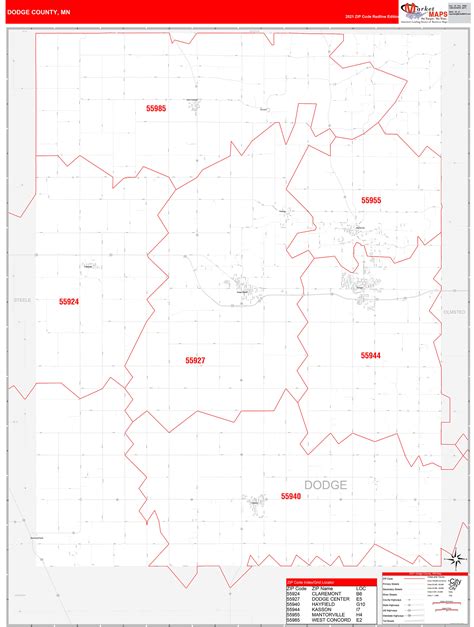 Dodge County Mn Zip Code Wall Map Red Line Style By Marketmaps