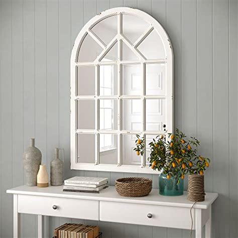 Barnyard Designs 30x47 White Wood Cathedral Mirror Arched Window