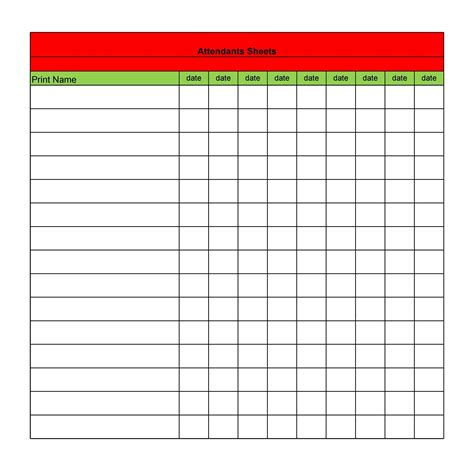 Simple Free Printable Attendance Sheet Template