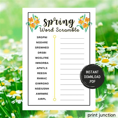 Spring Word Scramble Printable Spring Games Springtime Etsy