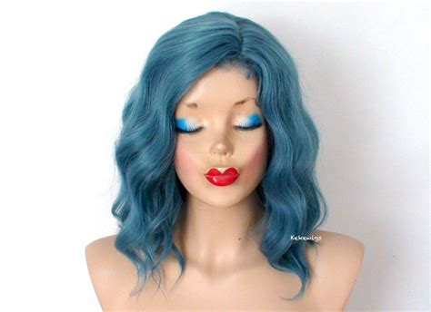16 Pastel Dark Teal Blue Short Wavy Hairstyle Wig Kekewigs