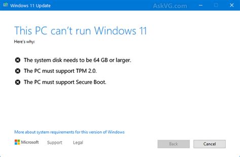 Fix This Pc Cant Run Windows 11 Error Message On Upgrade Askvg