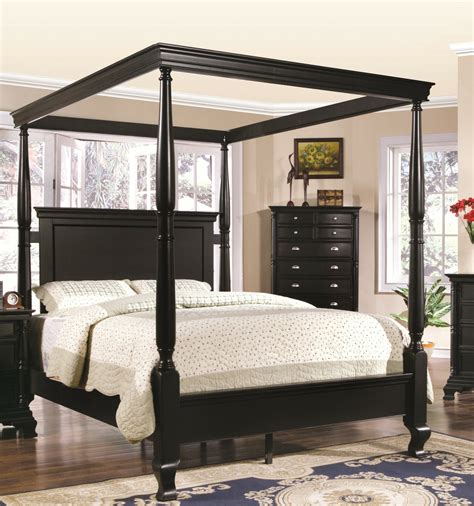 Canopy Bed Frame Four Poster King Lot Art Wood And Faux Leather King