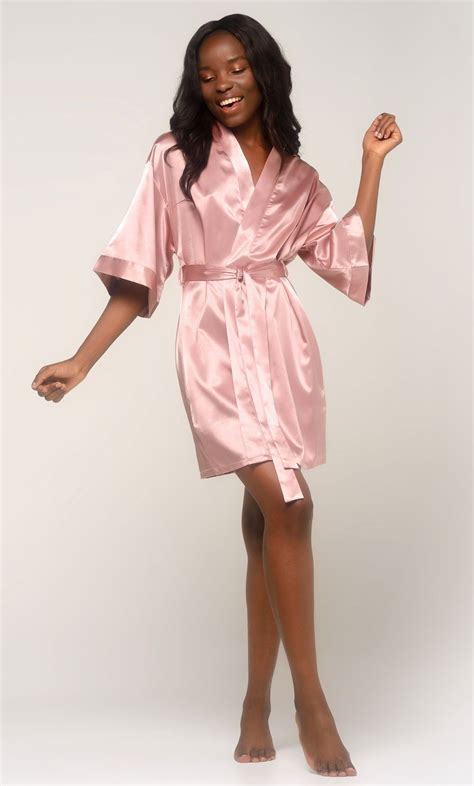 Rose Pink Silky Satin Kimono Robe In 2021 Satin Kimono Kimono Short