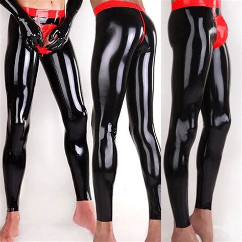 Latex Trousers Rubber Fashion Sport Red And Black Highlight The Crotch