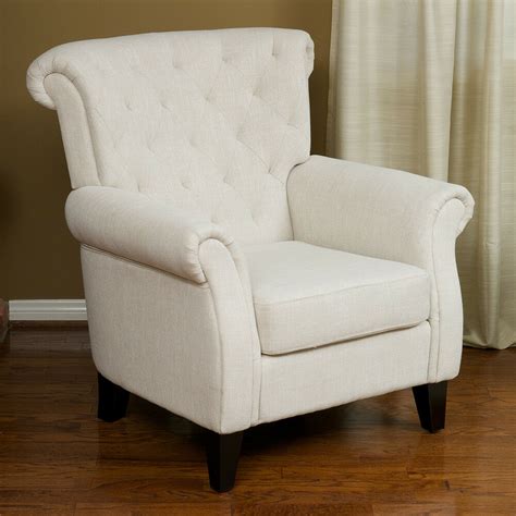 Living Room Furniture Light Beige Tufted Fabric Club Chair