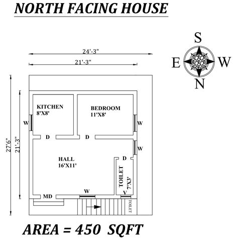 243x276 1bhk North Facing Small House Plan As Per Vastu Shastra
