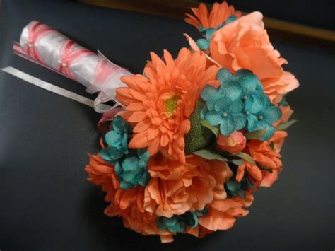 Items Similar To Daisy Bouquet Turquoise Teal Blue Green Coral Rose