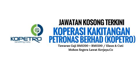 Jawatan kosong 2020 di petroliam nasional berhad (petronas) | permohonan adalah dipelawa daripada warganegara malaysia yang berkelayakan dan berumur tidak kurang dari 18 tahun pada. Jawatan Kosong Terkini Koperasi Kakitangan PETRONAS Berhad ...