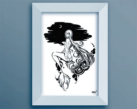 Mermaid Japanese Brush Pen Art Paintingillustrationdrawing Etsy