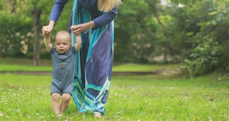 Baby Boy Walking Park Mom Stock Footage Video 100