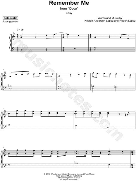 Betacustic Remember Me Easy Sheet Music Piano Solo In C Major