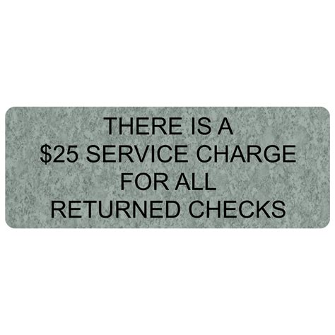 Service Charge Returned Checks Engraved Sign Egre 18013 Blkonplmrbl
