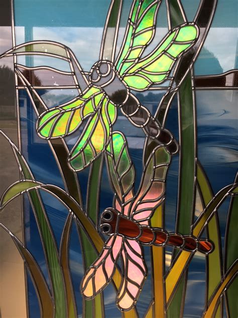 Dragonflies Original Coloured Stained Glass Art Bespoke Mirrors Art