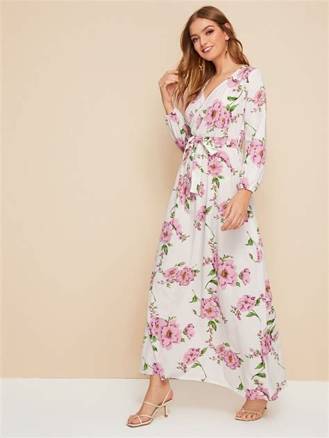 Large Floral Print Belted Surplice Dress Sponsored Spon Print