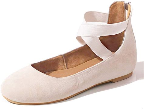 Poplover Womens Ballerinas Dolly Flats Shoes Ankle Elastic Strap Ballet