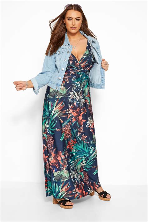 Navy Tropical Print Maxi Dress Sizes 16 36 Yours Clothing