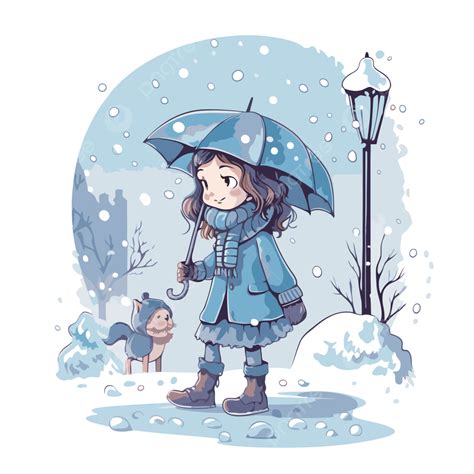 눈 오는 날 클립 아트 만화 겨울 소녀 우산을 들고 벡터 눈 오는 날 클립 아트 만화 Png 일러스트 및 벡터 에 대한