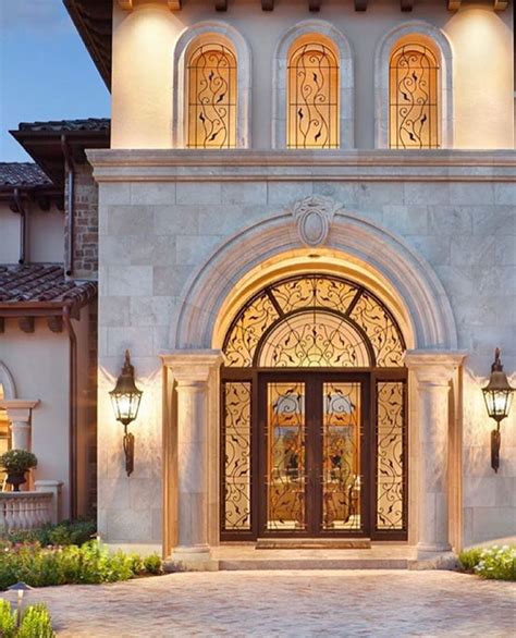 Beautiful Arched Entry Double Doors Italian Mansion Exterior