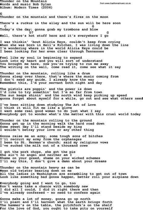 Bob Dylan Song Thunder On The Mountain Lyrics And Chords