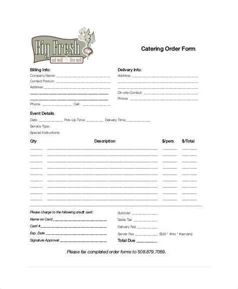 sample catering order form  examples  word