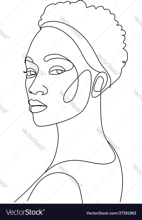 Line Art Woman Face Drawing Black Woman Afro Vector Image