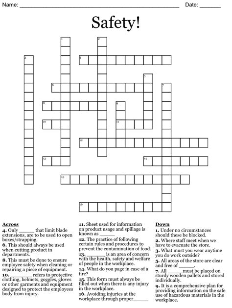 Safety Crossword Puzzle Wordmint Gambaran