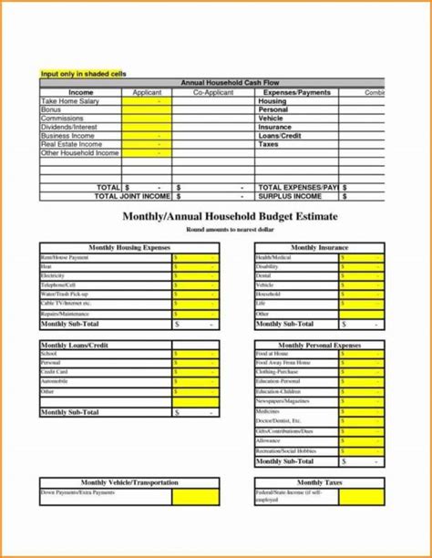 sample household budget spreadsheet spreadsheet templates