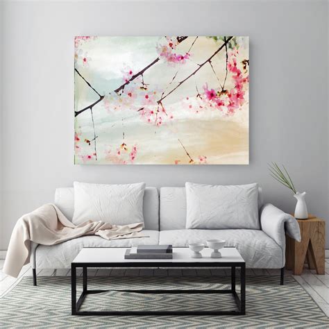 Cherry Blossom Painting Sakura Paint Pink Flowers Large Teal