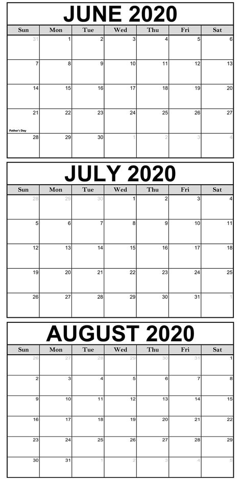 Free June July August 2020 Calendar August Calendar July Calendar