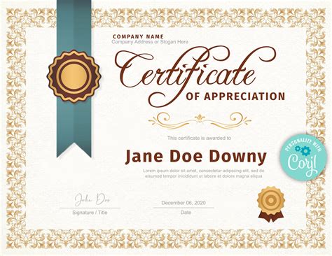 Editable Certificate Of Appreciation Template Certificate Of Etsy
