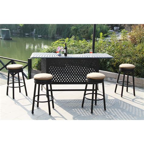 Darlee Cast Aluminum Outdoor Patio Round Bar Stools Shown With Outdoor