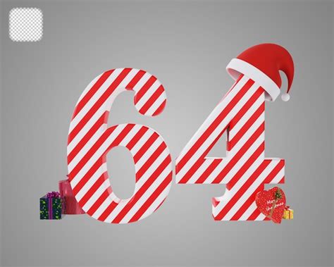 Premium Psd Number 64 With Red Santa Hat Christmas 3d Illustration