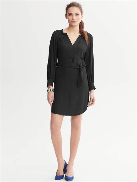 Banana Republic Belted Shirttail Dress In Black Lyst