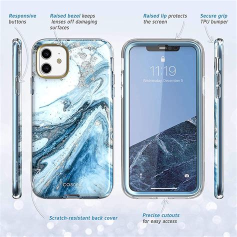 I Blason Cosmo Iphone 11 Slim Case And Screen Protector Marble Blue