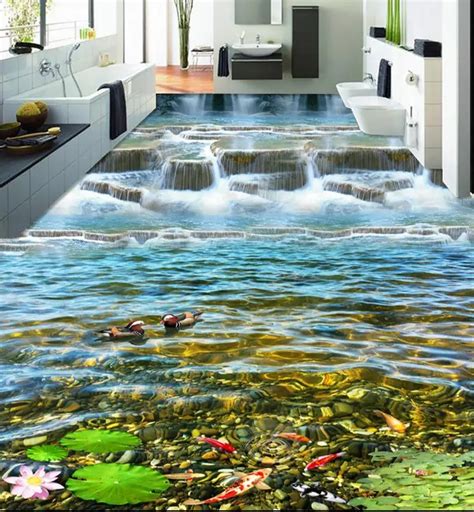 3d Floor Water Custom Creative 3d Floor River Rock Stream Non Slip
