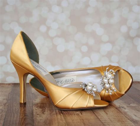 Gold Wedding Shoes Simple Peep Toe Wedding Shoes With Pearl
