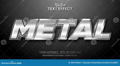 Metal Text Shiny Silver Color Style Editable Text Effect Stock Vector