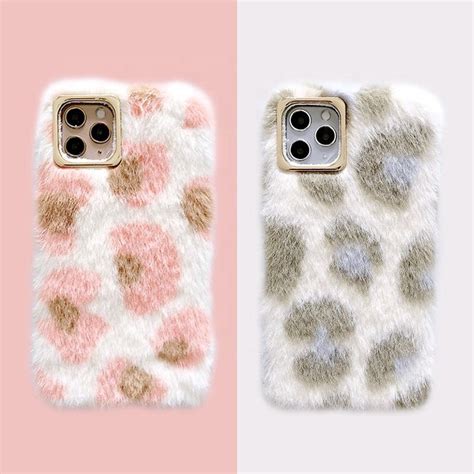 Furry Case Pink And White Iphone Fluffy Case Women Fashion Etsy