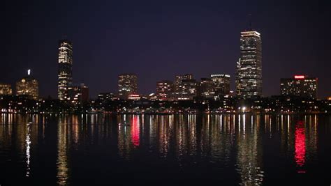 Boston Skyline At Night Taken From The Cambridge Side Of