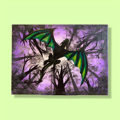 Flying Dragon Painting Original Acrylic Fine Art Nightscape Etsy