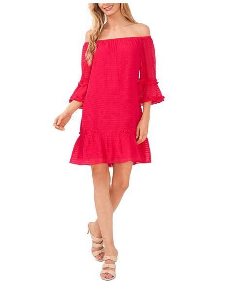 Cece Synthetic Off The Shoulder Flounce Dress In Rose Cerise Red Lyst