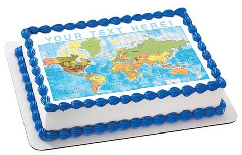 Detailed World Map Edible Birthday Cake Topper