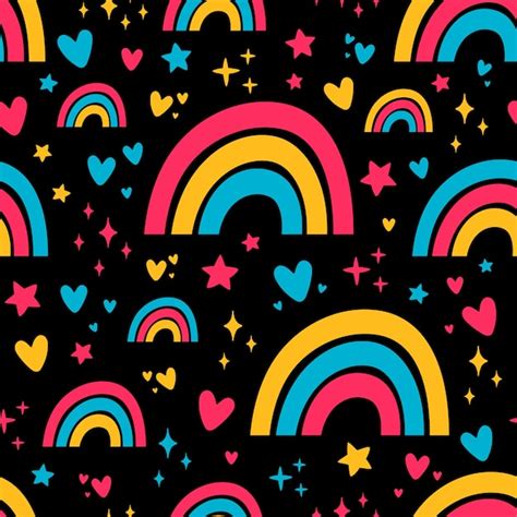 Premium Vector Black Seamless Pattern With Colorful Stars Hearts And