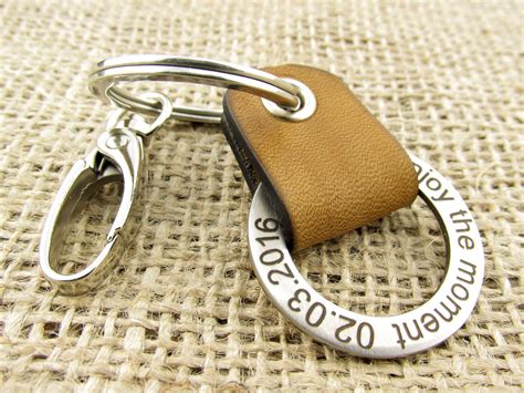 Mens Personalized Brown Leather Keychain Genuine Leather Key