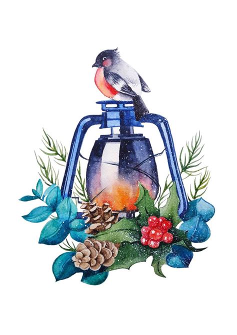 Christmas Bird And Lantern Painting By Tatiana Repesciuc Saatchi Art