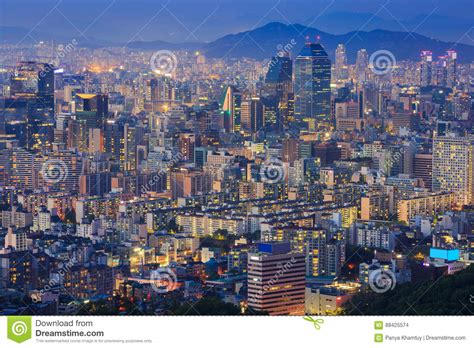 Seoul City And Downtown At Night South Korea Stock Photo Image Of