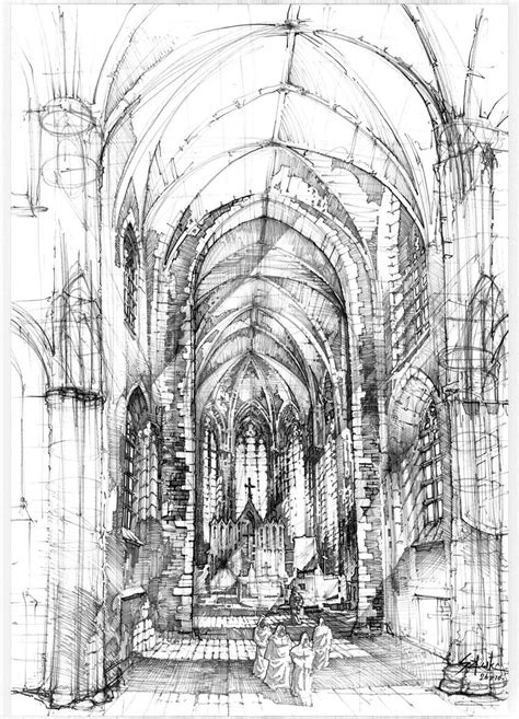 Gothic Cathedral Drawing