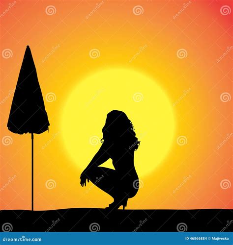 Vector Silhouette Of A Woman Stock Vector Illustration Of Sunset