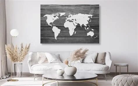 Obraz Na Korku černobílá Mapa Světa S Dřevěným Pozadím Biano